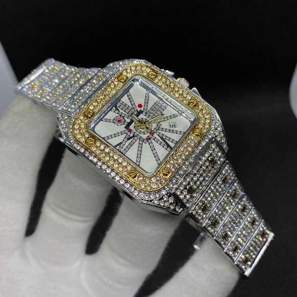 COPY - Luxury Looking Duo Color 18K Plated Full Diamond Watch, Men Bling Hip Ho… - Picture 3 of 6